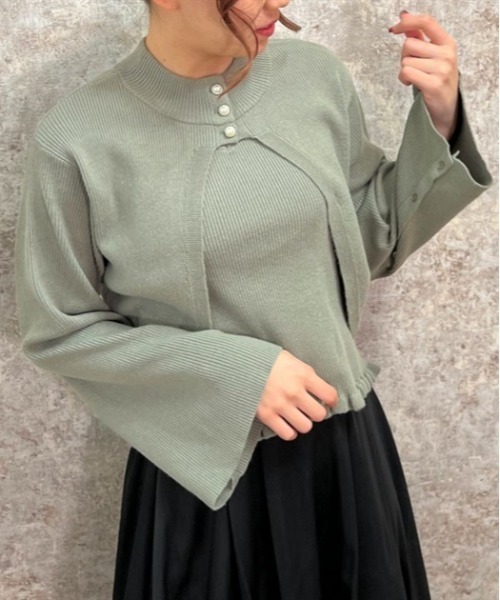 axes femme(アクシーズファム)の「ニットタンク×2WAYカーデ(ニット/セーター・レディース・ホワイト/グリーン/ブラック・FREE)」の4枚目の写真