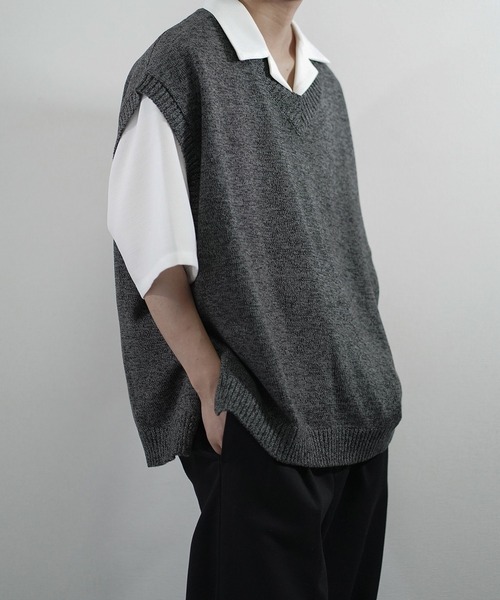 molk（モルク）の「【molk】サイドスリットメランジVネックニットベスト（ベスト・メンズ・ブルー/グレー/ブラック・L/M/S）」の19枚目の写真
