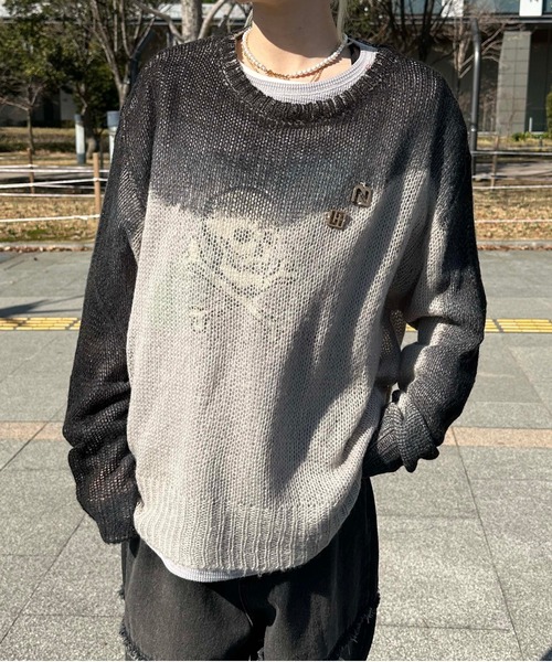 sedacle(セダクル)の「ニュアンスグラデーション透かしニット(ニット/セーター・メンズ・グレー/チャコールグレー/ブルー・SMALL/MEDIUM/LARGE)」の2枚目の写真