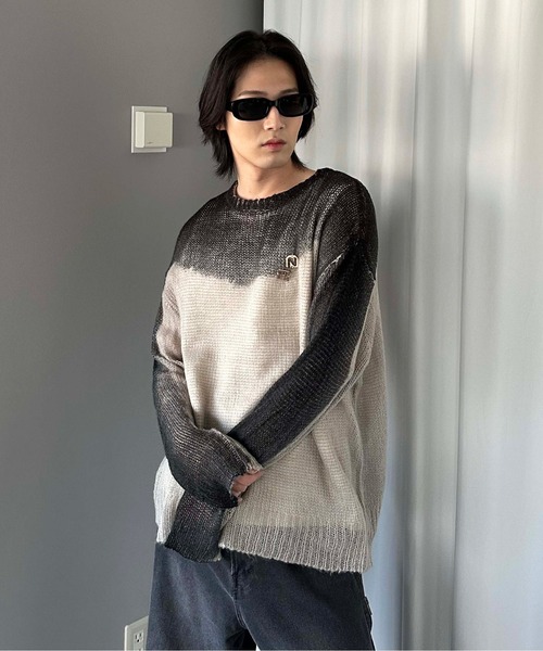 sedacle(セダクル)の「ニュアンスグラデーション透かしニット(ニット/セーター・メンズ・グレー/チャコールグレー/ブルー・SMALL/MEDIUM/LARGE)」の15枚目の写真