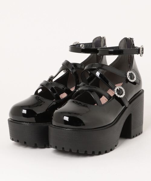 YOSUKE（ヨースケ）の「【YOSUKE】厚底タンクソールビジューバックルパンプス 4450037（パンプス・レディース・ホワイト/ベージュ系その他/ブラック・M/L/LL/S）」の2枚目の写真