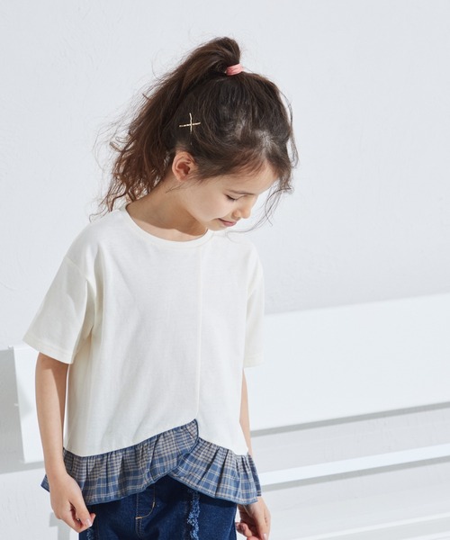 アシンメトリーデザイン 裾フリル 半袖Tシャツ（Tシャツ