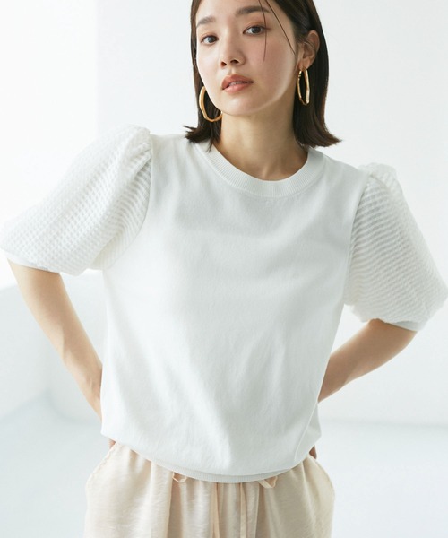 VIS（ビス）の「【夏トップス総選挙/お気に入り登録No.1】袖シアードッキングニット（ニット/セーター・レディース・ホワイト/ブラック/グレー/レンガ・FREE）」の2枚目の写真