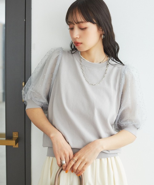 VIS（ビス）の「【夏トップス総選挙/お気に入り登録No.1】袖シアードッキングニット（ニット/セーター・レディース・ホワイト/ブラック/グレー/レンガ・FREE）」の5枚目の写真