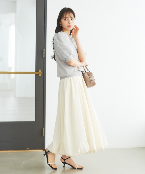 VIS（ビス）の「【夏トップス総選挙/お気に入り登録No.1】袖シアードッキングニット（ニット/セーター・レディース・ホワイト/ブラック/グレー/レンガ・FREE）」の9枚目の写真