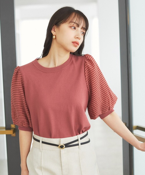 VIS（ビス）の「【夏トップス総選挙/お気に入り登録No.1】袖シアードッキングニット（ニット/セーター・レディース・ホワイト/ブラック/グレー/レンガ・FREE）」の12枚目の写真