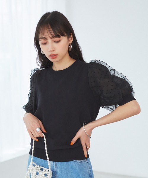 VIS（ビス）の「【夏トップス総選挙/お気に入り登録No.1】袖シアードッキングニット（ニット/セーター・レディース・ホワイト/ブラック/グレー/レンガ・FREE）」の16枚目の写真