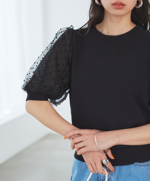 VIS（ビス）の「【夏トップス総選挙/お気に入り登録No.1】袖シアードッキングニット（ニット/セーター・レディース・ホワイト/ブラック/グレー/レンガ・FREE）」の17枚目の写真