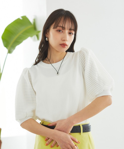 VIS（ビス）の「【夏トップス総選挙/お気に入り登録No.1】袖シアードッキングニット（ニット/セーター・レディース・ホワイト/ブラック/グレー/レンガ・FREE）」の21枚目の写真