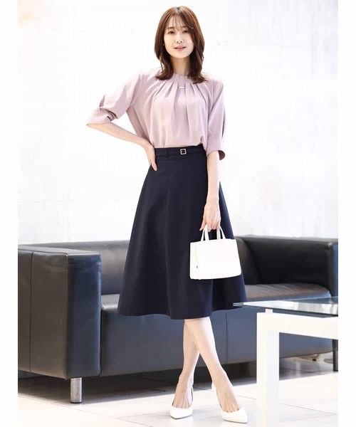 OFUON le MK（オフオンルエムケー）の「フロントタックジョーゼットブラウス/洗える/WEB限定サイズ（Tシャツ/カットソー・レディース・グレイッシュブルー/ホワイト/ピンク/ネイビー・40/38/36）」の5枚目の写真