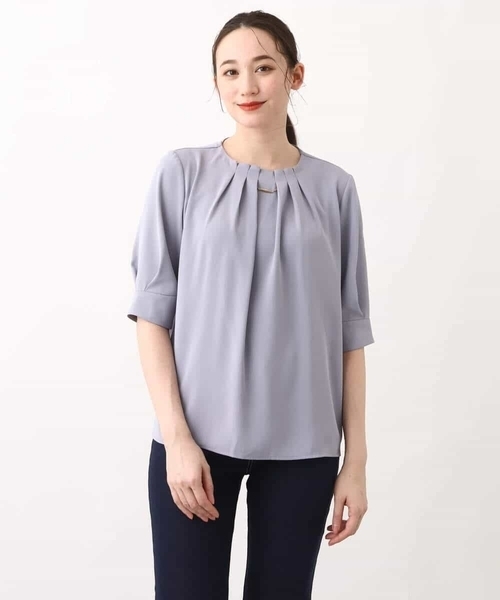 OFUON le MK（オフオンルエムケー）の「フロントタックジョーゼットブラウス/洗える/WEB限定サイズ（Tシャツ/カットソー・レディース・グレイッシュブルー/ホワイト/ピンク/ネイビー・40/38/36）」の11枚目の写真