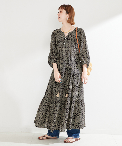 B.C STOCK（ベーセーストック）の「FANAKA/ファナカ モノトーンプリントワンピース（ワンピース・レディース・ブラック・FREE）」の3枚目の写真