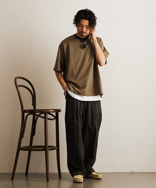 417 EDIFICE（フォーワンセブンエディフィス）の「マイクロボーダー T（Tシャツ/カットソー・メンズ・ベージュ/パープル/ブラウン/チャコールグレー/ブルー・MEDIUM/LARGE）」の10枚目の写真