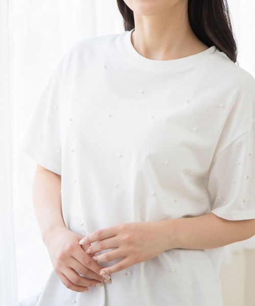 セール】パール付きTシャツ（Tシャツ/カットソー）｜attiree