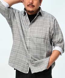 B&T CLUB（ビーティークラブ）の「B＆T CLUB 7分袖 シャツ 袖切替デザイン ワッフル無地＆チェック柄 大きいサイズ メンズ（シャツ/ブラウス・メンズ）」