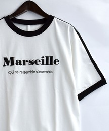 おしゃれスタ（オシャレスタ）の「オーバーサイズ  モノトーン 袖ライン フロント刺繍 クルーネック リンガー 半袖Tシャツ/ゲームシャツ【IR】（Tシャツ/カットソー）」