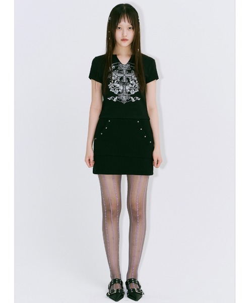 tシャツ A'GEM/9 × .kom 「NIIER NOR/ニア ノア」 CROSS-ROSE CROP TOP/クロスローズ クロップTシャツ レ A'GEM/9 × .kom 『NIIER NOR/ニア ノア』 CROSS-ROSE CROP TOP
