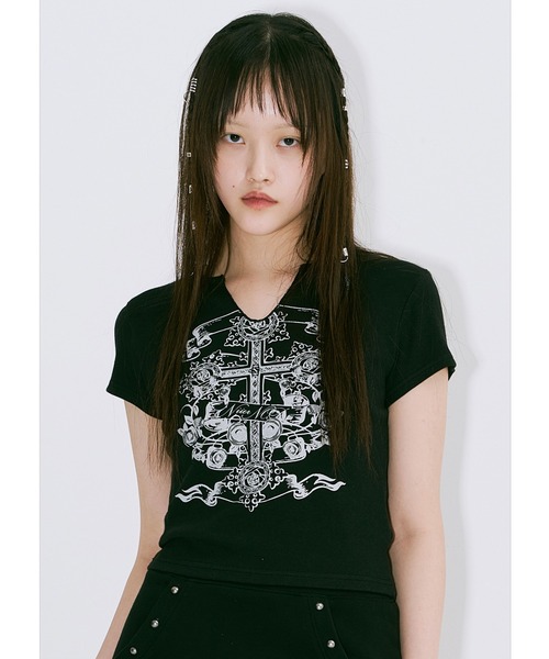 ★GLOWNY★CHAMBER CROP TEE (BLACK)★正規品/韓国直送料込/人気 MUSINSA公式 | GLOWNY CHAMBER CROP TEE (BLACK)