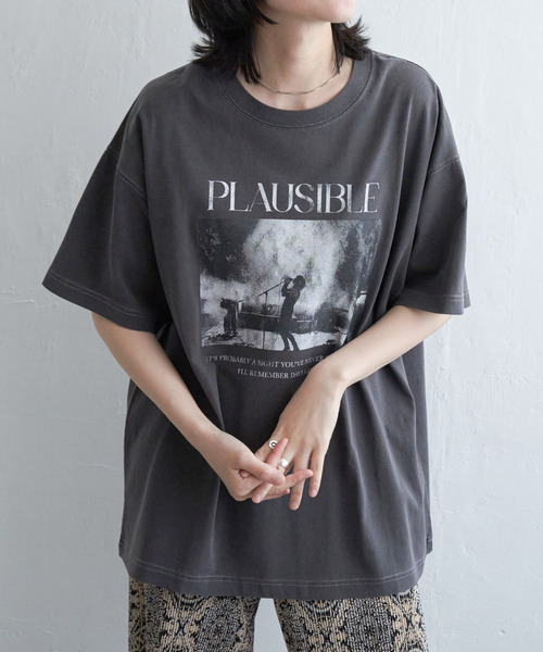 VENCEEXCHANGE(ヴァンスエクスチェンジ)の「PLAUSIBLE ピグメントTシャツ(Tシャツ/カットソー・レディース・オフホワイト/チャコールグレー/ライトグレー・FREE)」の2枚目の写真