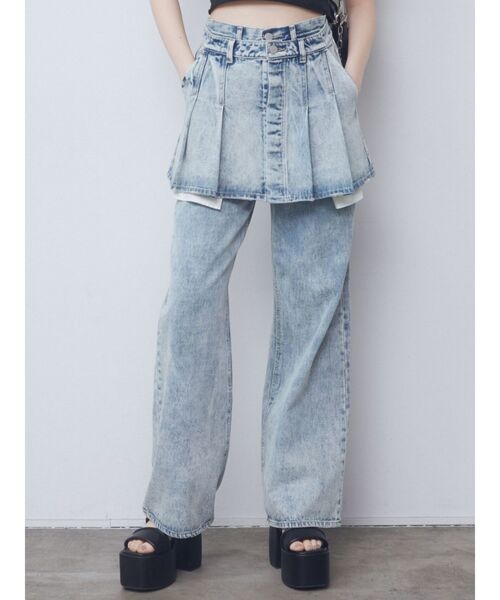 ［難あり］プリーツプリーズ　ダメージデニム柄スカート 難あり］プリーツプリーズ ダメージデニム柄スカート