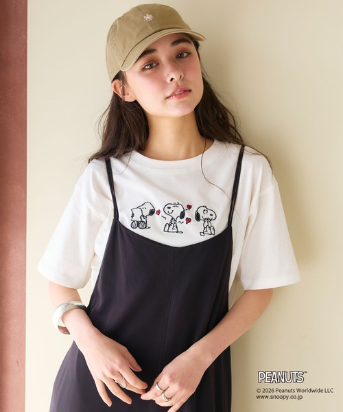 PEANUTS(ピーナッツ)の「【PEANUTS/ピーナッツ】SNOOPY/スヌーピー3パターンフロントデザイン刺繍Tシャツ(2026SS)(Tシャツ/カットソー・レディース・杢グレー/イエロー/パープル/ネイビー/アイボリー/グレー/ダークグリーン/ターコイズブルー/ブルーグレー/オフホワイト/チャコール・3L/LL/L/M)」の19枚目の写真