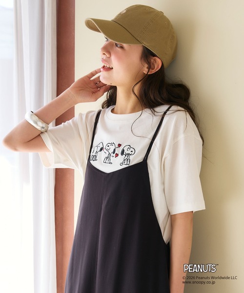 PEANUTS(ピーナッツ)の「【PEANUTS/ピーナッツ】SNOOPY/スヌーピー3パターンフロントデザイン刺繍Tシャツ(2026SS)(Tシャツ/カットソー・レディース・杢グレー/イエロー/パープル/ネイビー/アイボリー/グレー/ダークグリーン/ターコイズブルー/ブルーグレー/オフホワイト/チャコール・3L/LL/L/M)」の20枚目の写真