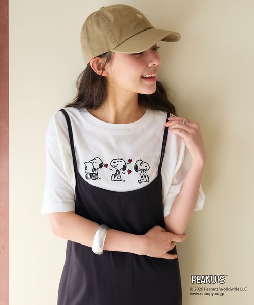 PEANUTS(ピーナッツ)の「【PEANUTS/ピーナッツ】SNOOPY/スヌーピー3パターンフロントデザイン刺繍Tシャツ(2026SS)(Tシャツ/カットソー・レディース・杢グレー/イエロー/パープル/ネイビー/アイボリー/グレー/ダークグリーン/ターコイズブルー/ブルーグレー/オフホワイト/チャコール・3L/LL/L/M)」の21枚目の写真