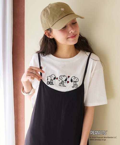 PEANUTS(ピーナッツ)の「【PEANUTS/ピーナッツ】SNOOPY/スヌーピー3パターンフロントデザイン刺繍Tシャツ(2026SS)(Tシャツ/カットソー・レディース・杢グレー/イエロー/パープル/ネイビー/アイボリー/グレー/ダークグリーン/ターコイズブルー/ブルーグレー/オフホワイト/チャコール・3L/LL/L/M)」の22枚目の写真