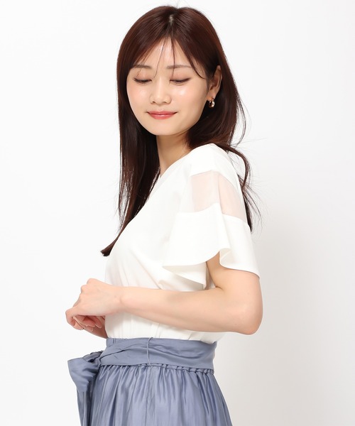 MISCH MASCH（ミッシュマッシュ）の「■2024春夏新作■シアーフレア袖Tシャツ/MM428204（Tシャツ/カットソー・レディース・ブルー/ピンク/ホワイト/ブラック・ﾌﾘ-）」の2枚目の写真