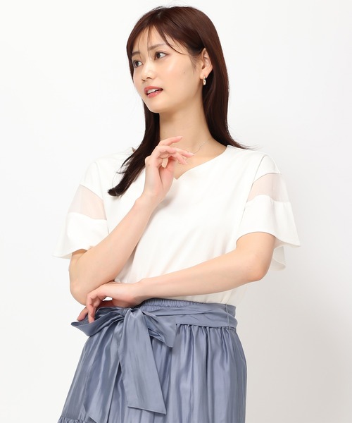 MISCH MASCH（ミッシュマッシュ）の「■2024春夏新作■シアーフレア袖Tシャツ/MM428204（Tシャツ/カットソー・レディース・ブルー/ピンク/ホワイト/ブラック・ﾌﾘ-）」の19枚目の写真