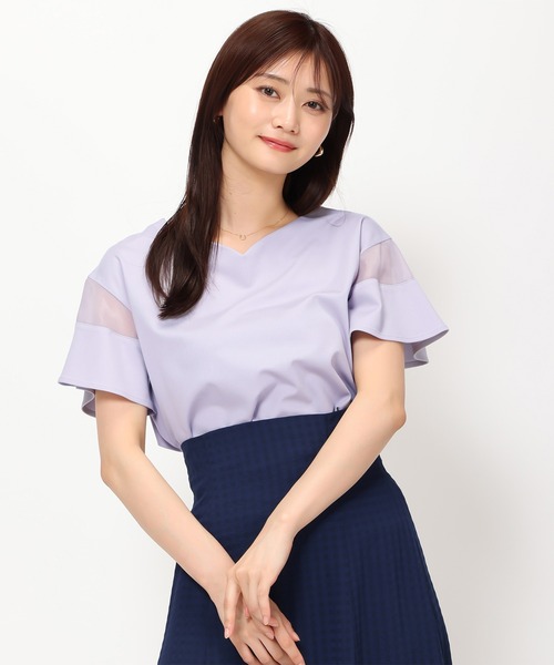 MISCH MASCH（ミッシュマッシュ）の「■2024春夏新作■シアーフレア袖Tシャツ/MM428204（Tシャツ/カットソー・レディース・ブルー/ピンク/ホワイト/ブラック・ﾌﾘ-）」の21枚目の写真