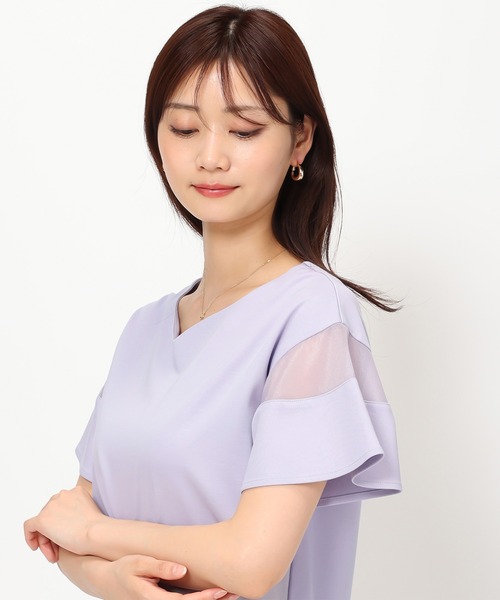 MISCH MASCH（ミッシュマッシュ）の「■2024春夏新作■シアーフレア袖Tシャツ/MM428204（Tシャツ/カットソー・レディース・ブルー/ピンク/ホワイト/ブラック・ﾌﾘ-）」の17枚目の写真