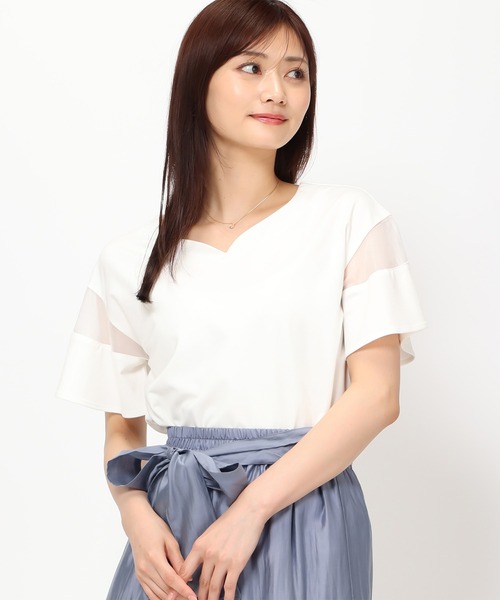 MISCH MASCH（ミッシュマッシュ）の「■2024春夏新作■シアーフレア袖Tシャツ/MM428204（Tシャツ/カットソー・レディース・ブルー/ピンク/ホワイト/ブラック・ﾌﾘ-）」の6枚目の写真