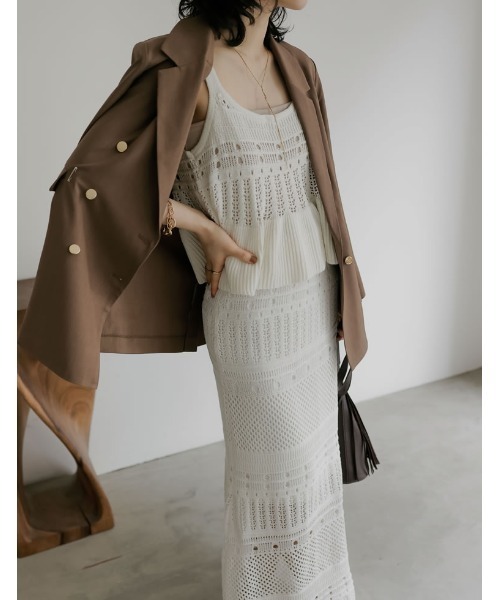 Re:EDIT（リエディ）の「[2024 SUMMER COLLECTION][低身長サイズ有]かぎ針編みニットナロースカート（スカート・レディース・ブラック/アイボリー/カーキ/ピンク・SHORT/MEDIUM/LARGE）」の16枚目の写真