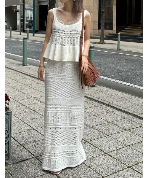 Re:EDIT（リエディ）の「[2024 SUMMER COLLECTION][低身長サイズ有]かぎ針編みニットナロースカート（スカート・レディース・ブラック/アイボリー/カーキ/ピンク・SHORT/MEDIUM/LARGE）」の22枚目の写真