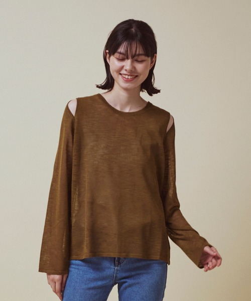 CLEAN SPACE(クリーンスペース)の「リネンライクシアートップス(Tシャツ/カットソー・レディース・ブラック/カーキ/サックスブルー/オフホワイト/イエロー/ライトグレー・フリー)」の4枚目の写真
