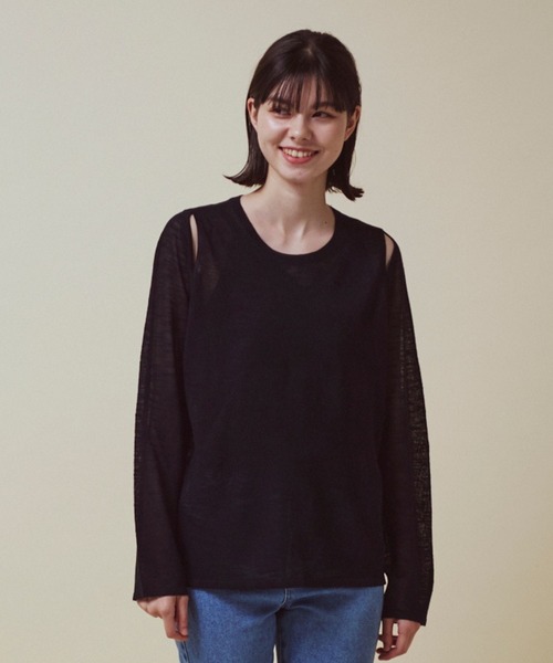CLEAN SPACE(クリーンスペース)の「リネンライクシアートップス(Tシャツ/カットソー・レディース・ブラック/カーキ/サックスブルー/オフホワイト/イエロー/ライトグレー・フリー)」の3枚目の写真