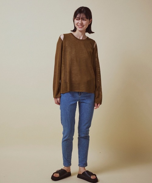 CLEAN SPACE(クリーンスペース)の「リネンライクシアートップス(Tシャツ/カットソー・レディース・ブラック/カーキ/サックスブルー/オフホワイト/イエロー/ライトグレー・フリー)」の10枚目の写真