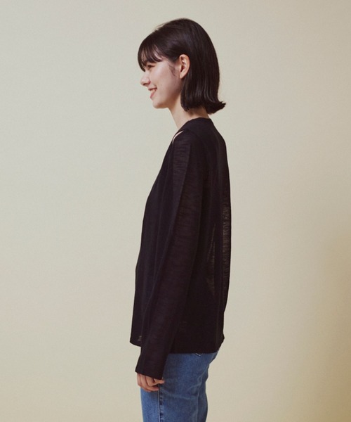 CLEAN SPACE(クリーンスペース)の「リネンライクシアートップス(Tシャツ/カットソー・レディース・ブラック/カーキ/サックスブルー/オフホワイト/イエロー/ライトグレー・フリー)」の11枚目の写真