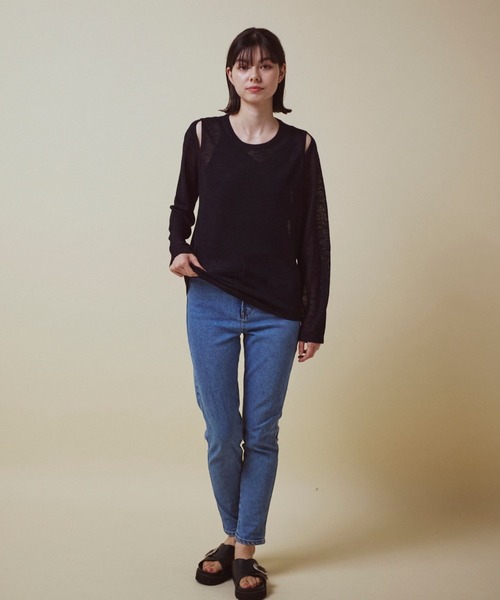 CLEAN SPACE(クリーンスペース)の「リネンライクシアートップス(Tシャツ/カットソー・レディース・ブラック/カーキ/サックスブルー/オフホワイト/イエロー/ライトグレー・フリー)」の13枚目の写真