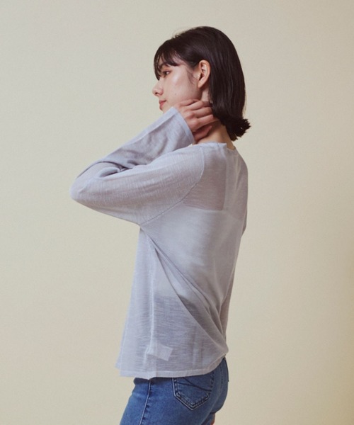 CLEAN SPACE(クリーンスペース)の「リネンライクシアートップス(Tシャツ/カットソー・レディース・ブラック/カーキ/サックスブルー/オフホワイト/イエロー/ライトグレー・フリー)」の14枚目の写真
