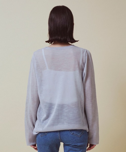 CLEAN SPACE(クリーンスペース)の「リネンライクシアートップス(Tシャツ/カットソー・レディース・ブラック/カーキ/サックスブルー/オフホワイト/イエロー/ライトグレー・フリー)」の7枚目の写真