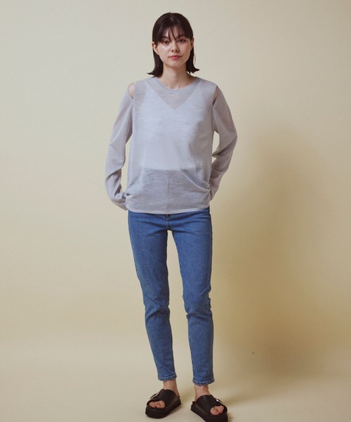 CLEAN SPACE(クリーンスペース)の「リネンライクシアートップス(Tシャツ/カットソー・レディース・ブラック/カーキ/サックスブルー/オフホワイト/イエロー/ライトグレー・フリー)」の8枚目の写真