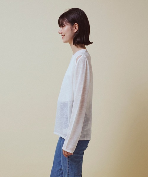 CLEAN SPACE(クリーンスペース)の「リネンライクシアートップス(Tシャツ/カットソー・レディース・ブラック/カーキ/サックスブルー/オフホワイト/イエロー/ライトグレー・フリー)」の17枚目の写真