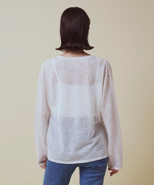CLEAN SPACE(クリーンスペース)の「リネンライクシアートップス(Tシャツ/カットソー・レディース・ブラック/カーキ/サックスブルー/オフホワイト/イエロー/ライトグレー・フリー)」の18枚目の写真
