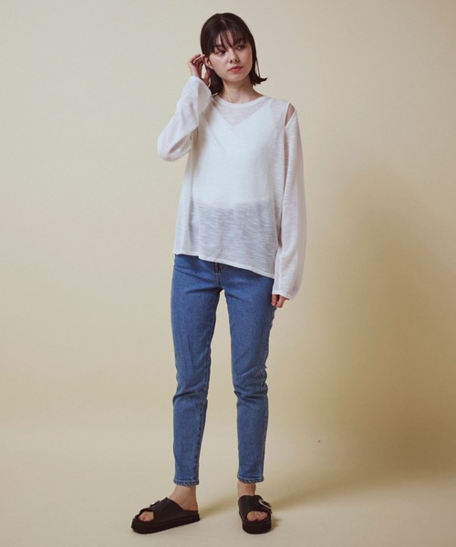 CLEAN SPACE(クリーンスペース)の「リネンライクシアートップス(Tシャツ/カットソー・レディース・ブラック/カーキ/サックスブルー/オフホワイト/イエロー/ライトグレー・フリー)」の19枚目の写真