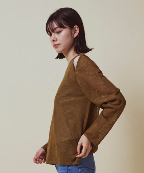 CLEAN SPACE(クリーンスペース)の「リネンライクシアートップス(Tシャツ/カットソー・レディース・ブラック/カーキ/サックスブルー/オフホワイト/イエロー/ライトグレー・フリー)」の20枚目の写真