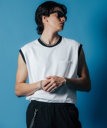 CRIMIE（クライミー）の「TRIM NO SLEEVE POCKET T SHIRT / ノースリーブ トリム ポケット Tシャツ（Tシャツ/カットソー・メンズ）」