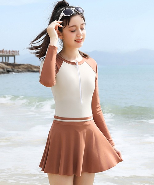 TeddyShop(テディショップ)の「キッズ水着 長袖ライン柄ワンピース風オールインワン水着(水着・キッズ・ブラウン/ブラック・M/L/3L/LL/S)」の15枚目の写真