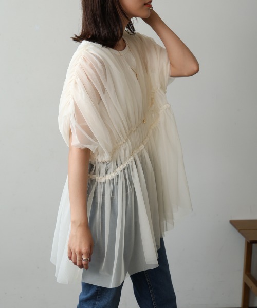 Bou Jeloud（ブージュルード）の「チュールドッキングギャザーブラウス（シャツ/ブラウス・レディース・アイボリー/ブラック・38）」の8枚目の写真